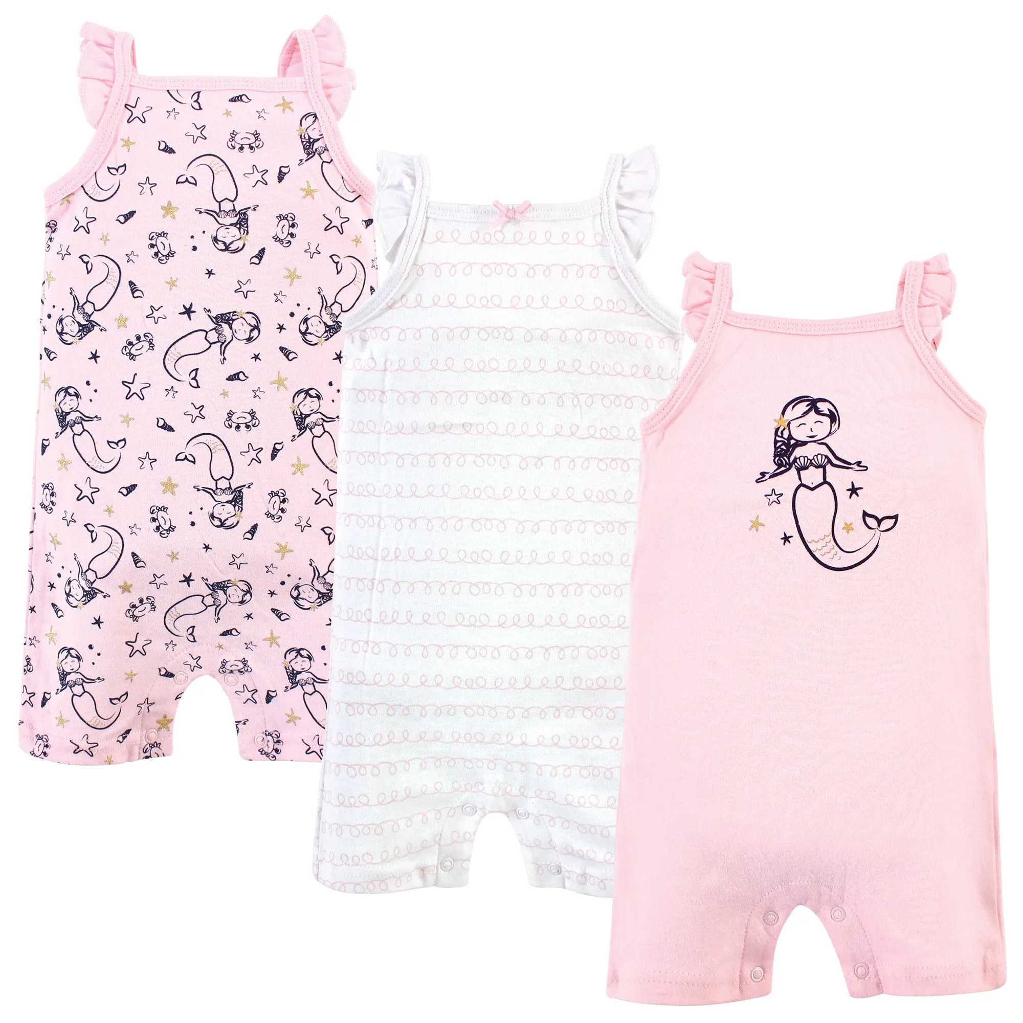 Hudson Baby Cotton Rompers, Pink Mermaid