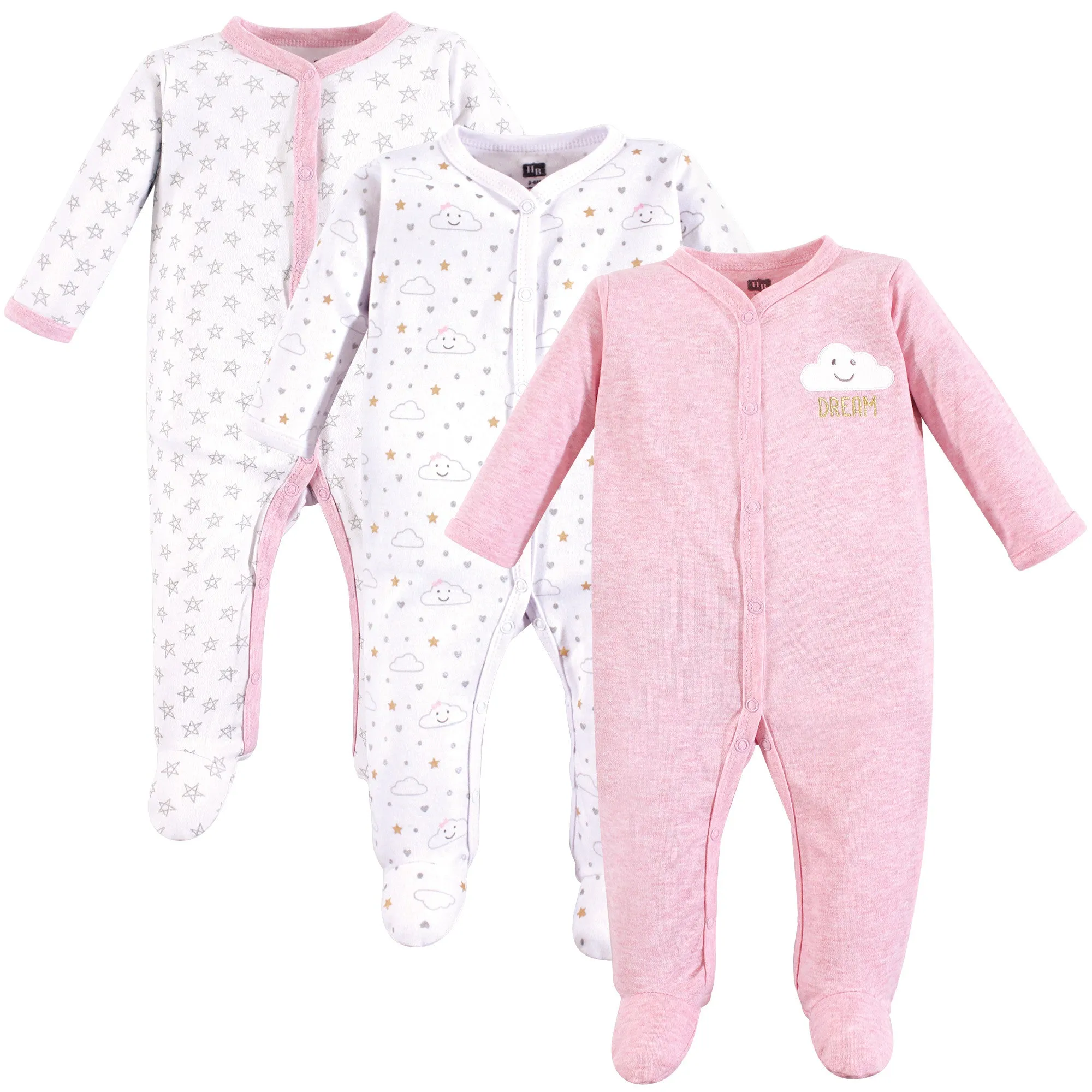 Hudson Baby Cotton Sleep and Play, Pink Clouds