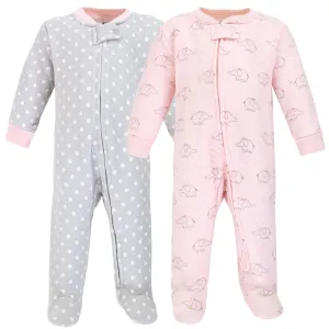 Hudson Baby Premium Quilted Zipper Sleep and Play, Pink Gray Elephant