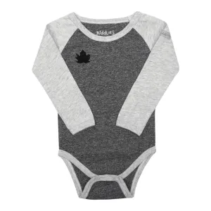 Juddlies Organic Cotton Raglan Long Sleeve Bodysuit - Graphite Black (Small 3-6 Months, 12-16 lbs)