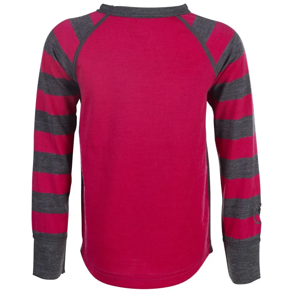 Kids Merino Blend 200 Long Sleeve Crew (Stripe Fuchsia/Smoke)