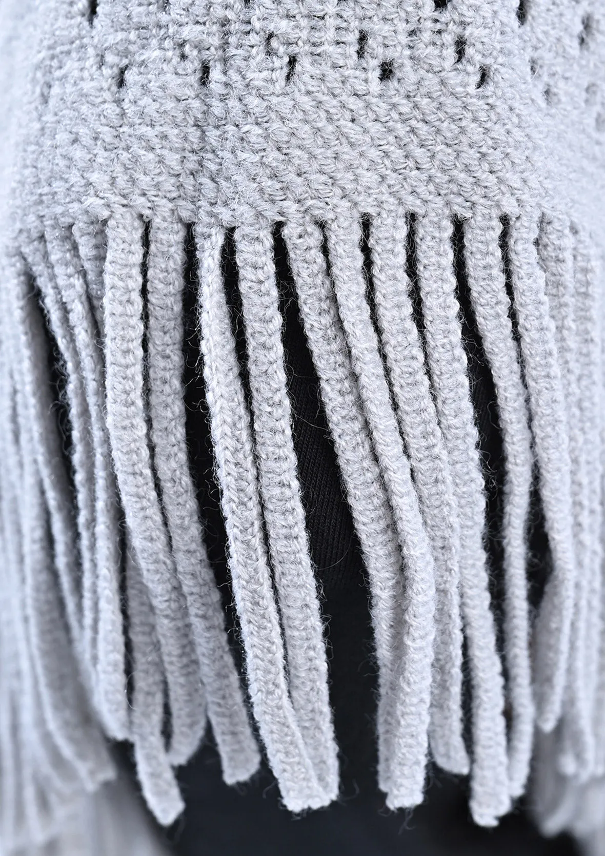 Knitted Poncho With Fringe Detailing