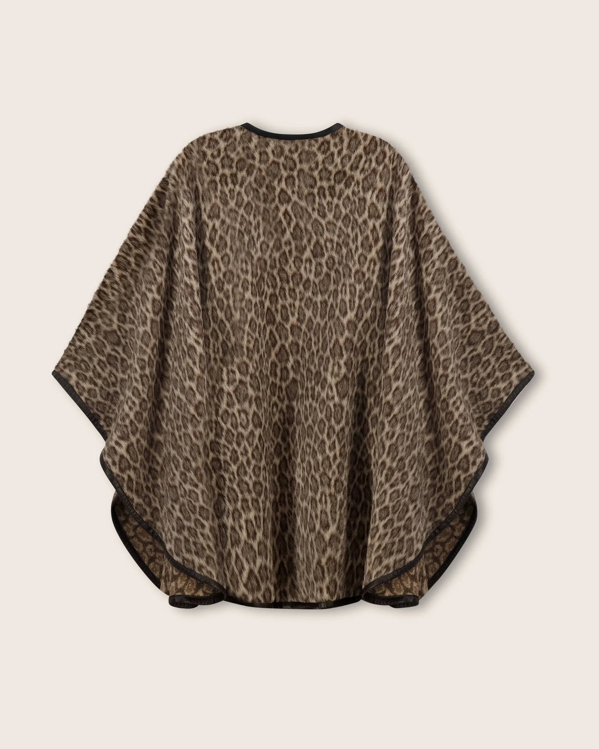 Leopard-Print Cape with Leather Trim