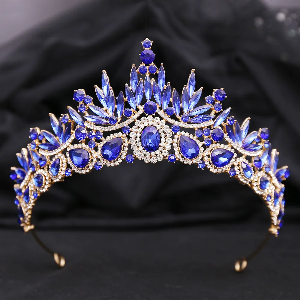 Luxury Elegant Green Blue Red Leaves Crystal Tiara Women Wedding Party Dress Elegant Queen Bridal Bride Rhinestone Crown