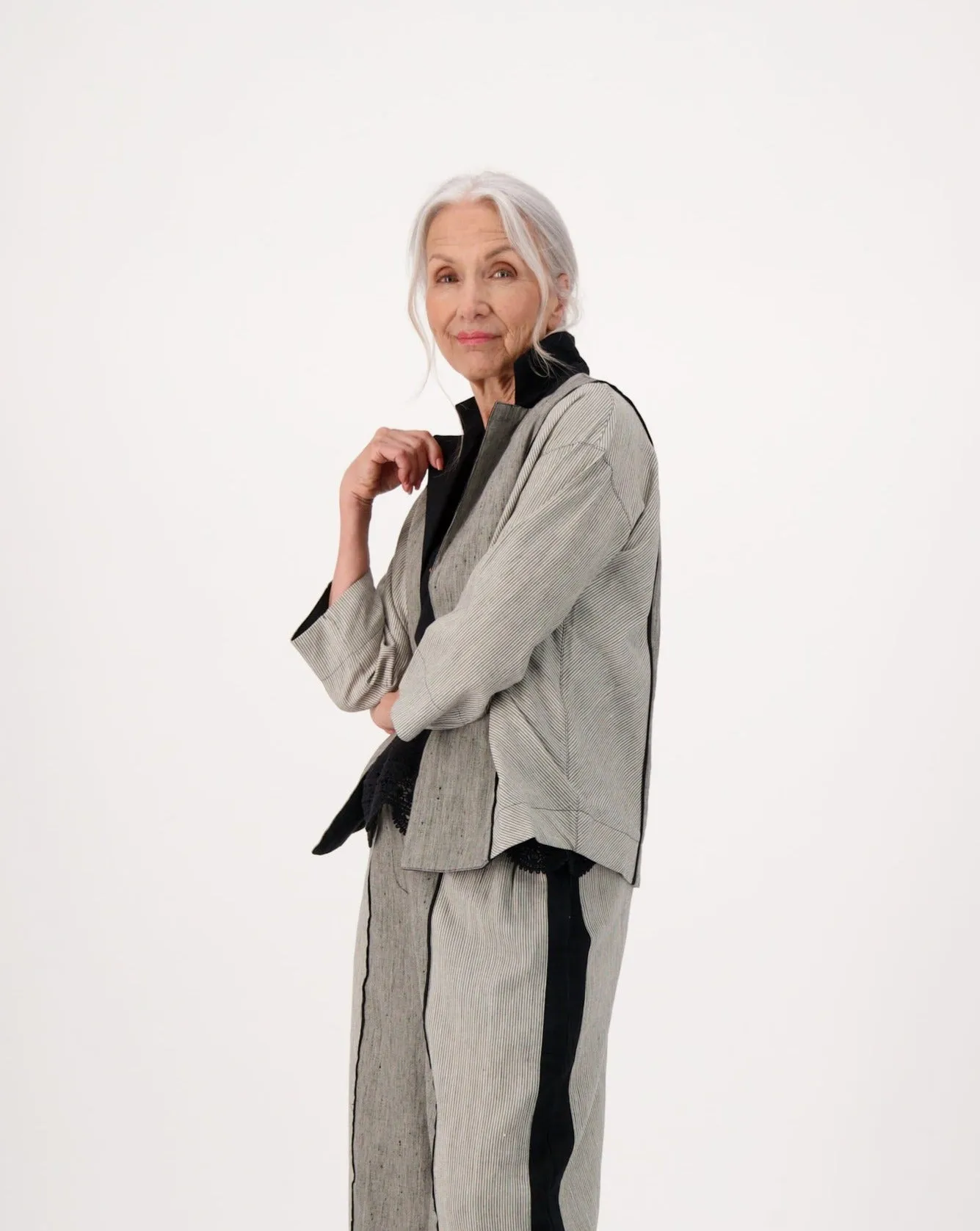 Madras Linen Blend Collared Jacket