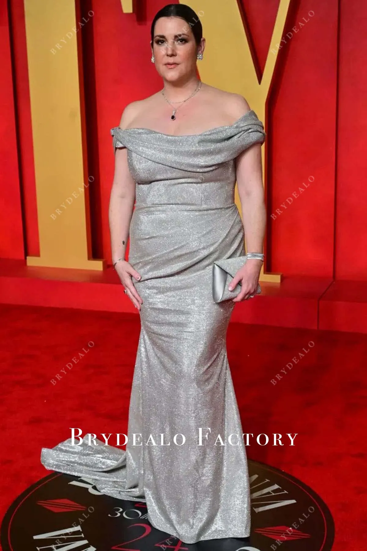 Melanie Lynskey Silver Shimmery 2024 Oscars After Party Dress