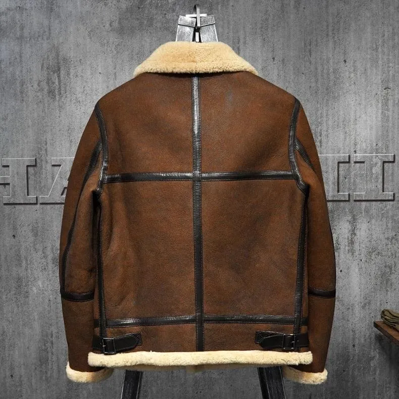 Men's Classic B3 Shearling Leather Jacket in Dark Brown