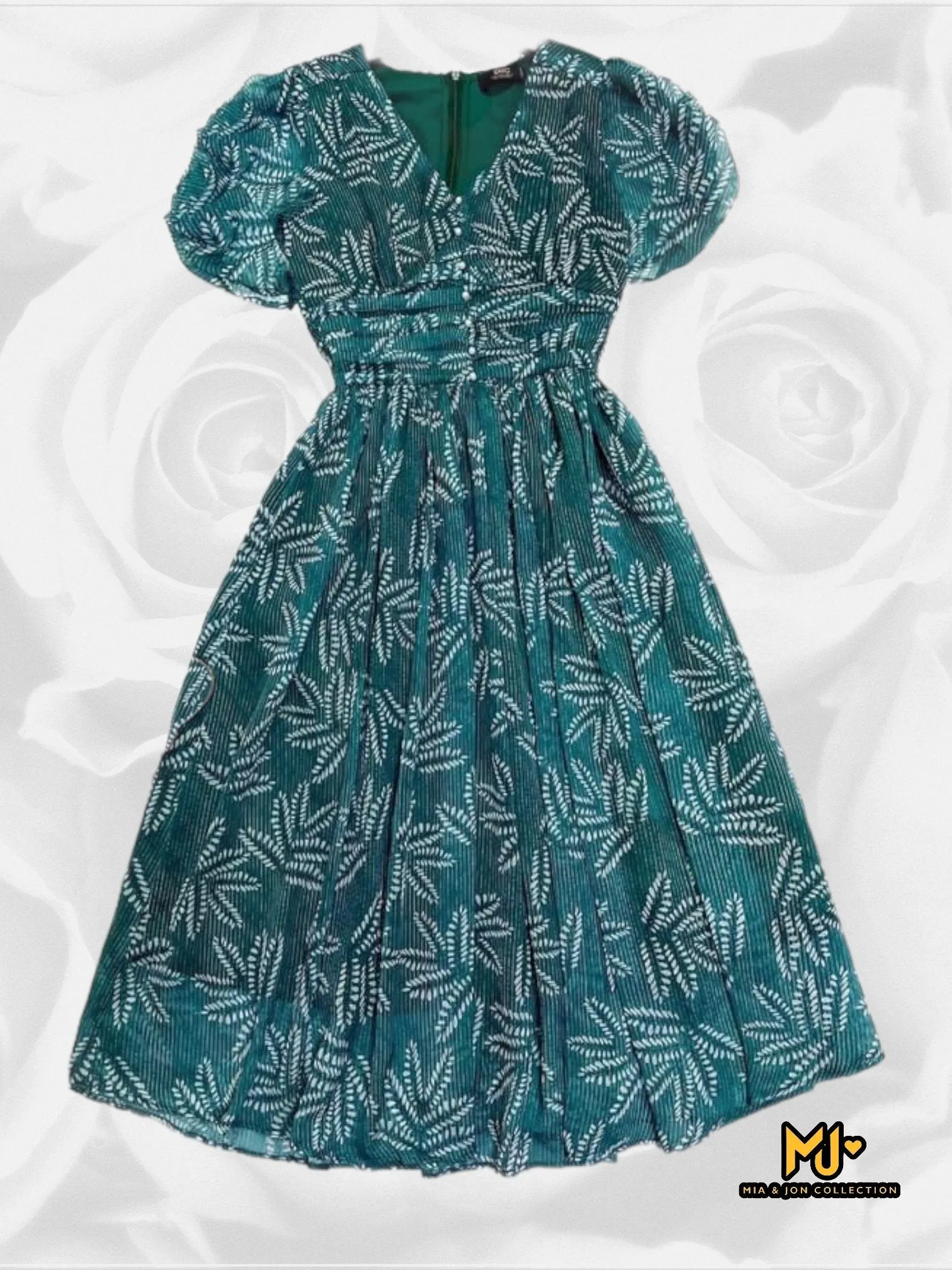 MJV2000 Floral Print V-Neck Fit and Flare Dress