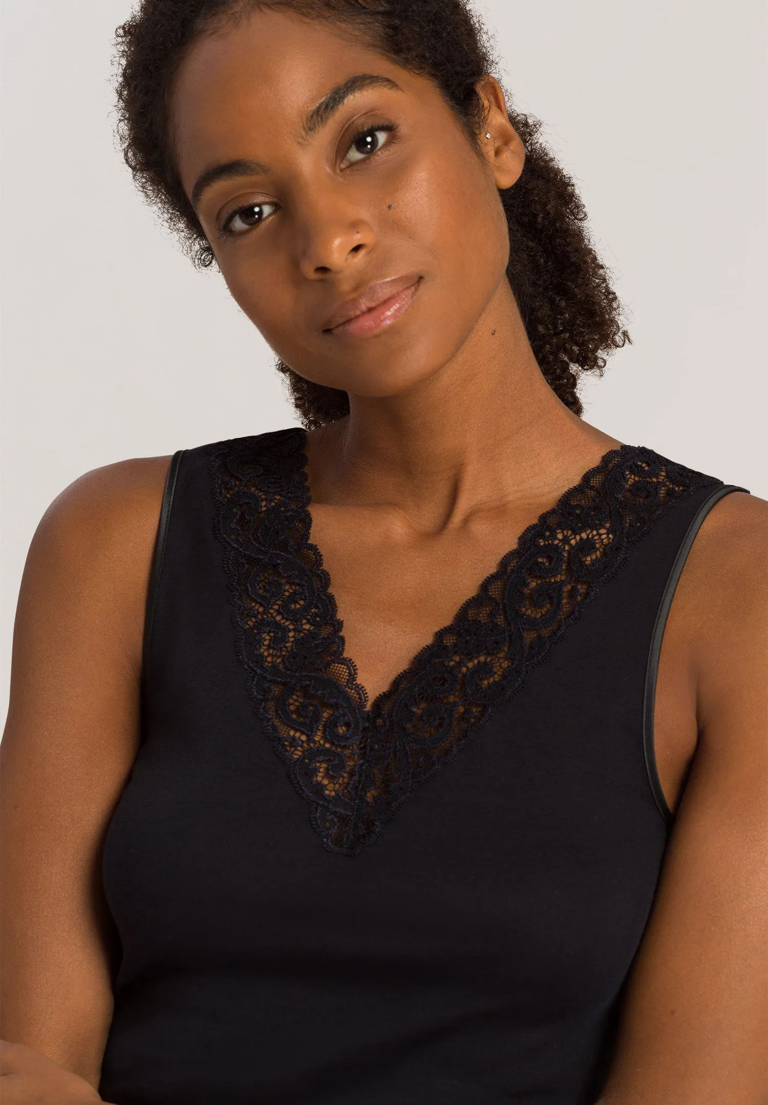 Moments Lace-Trim Cotton Built Up Tank Top | Black 71486-019