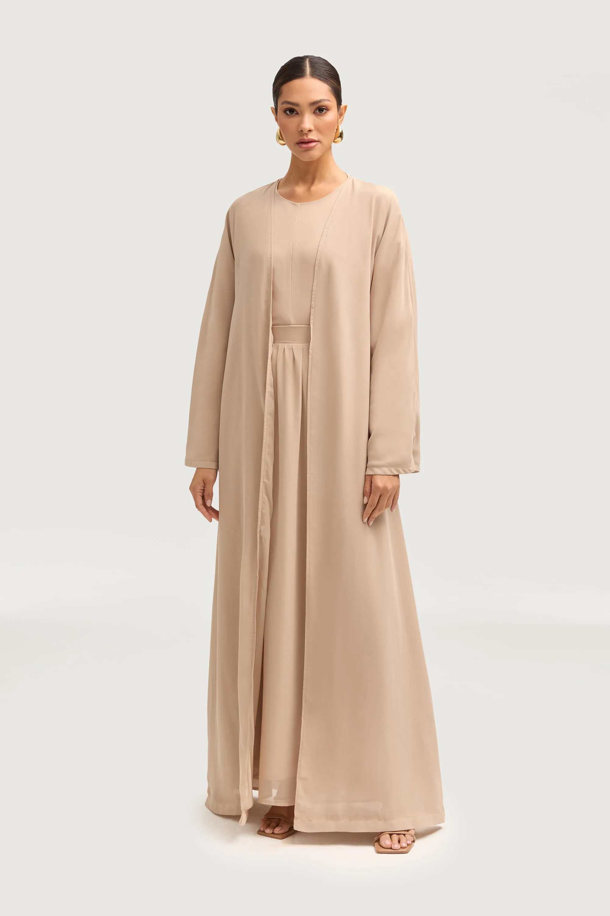 Nevene Three Piece Abaya Set - Stone