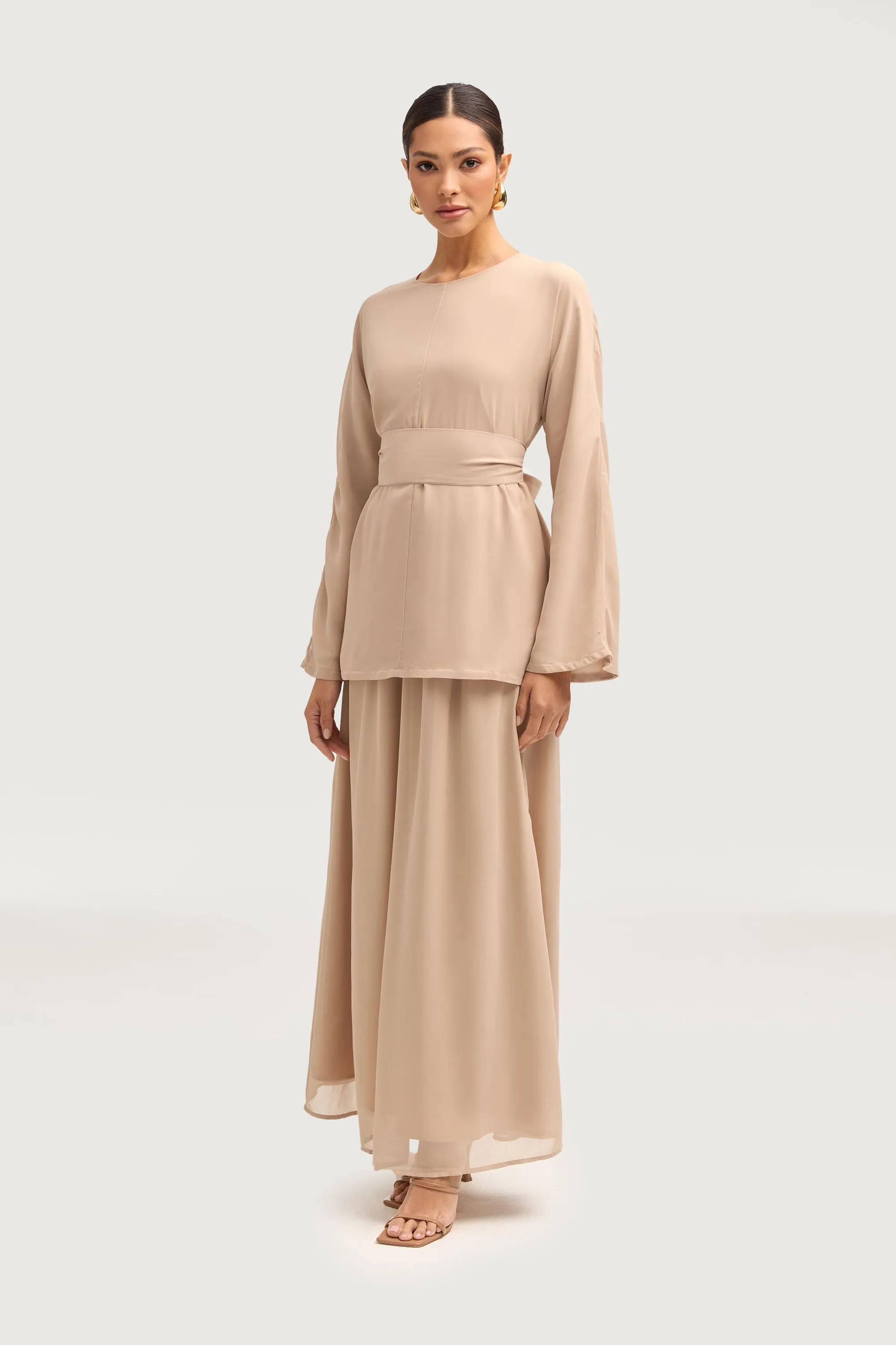 Nevene Three Piece Abaya Set - Stone