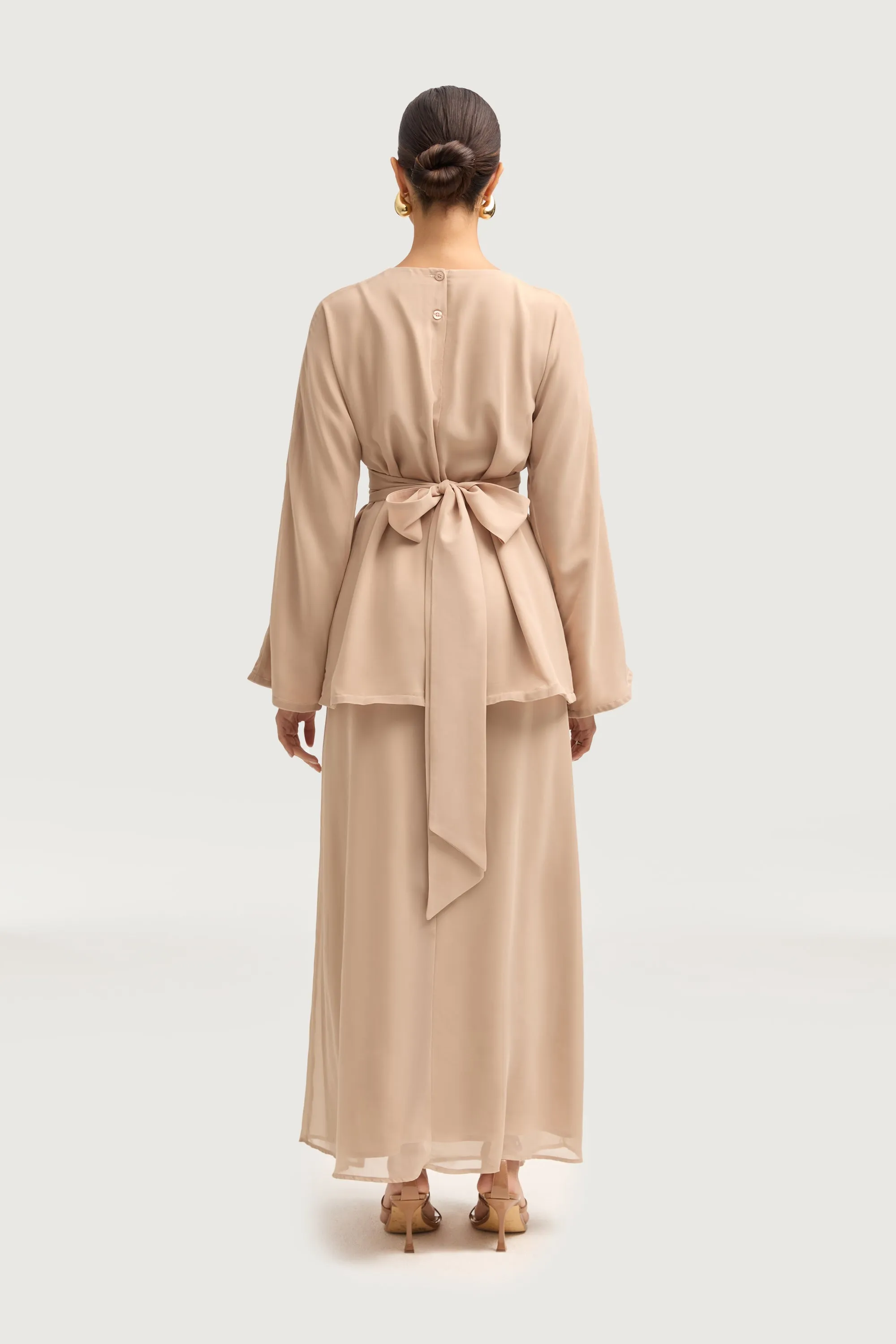 Nevene Three Piece Abaya Set - Stone