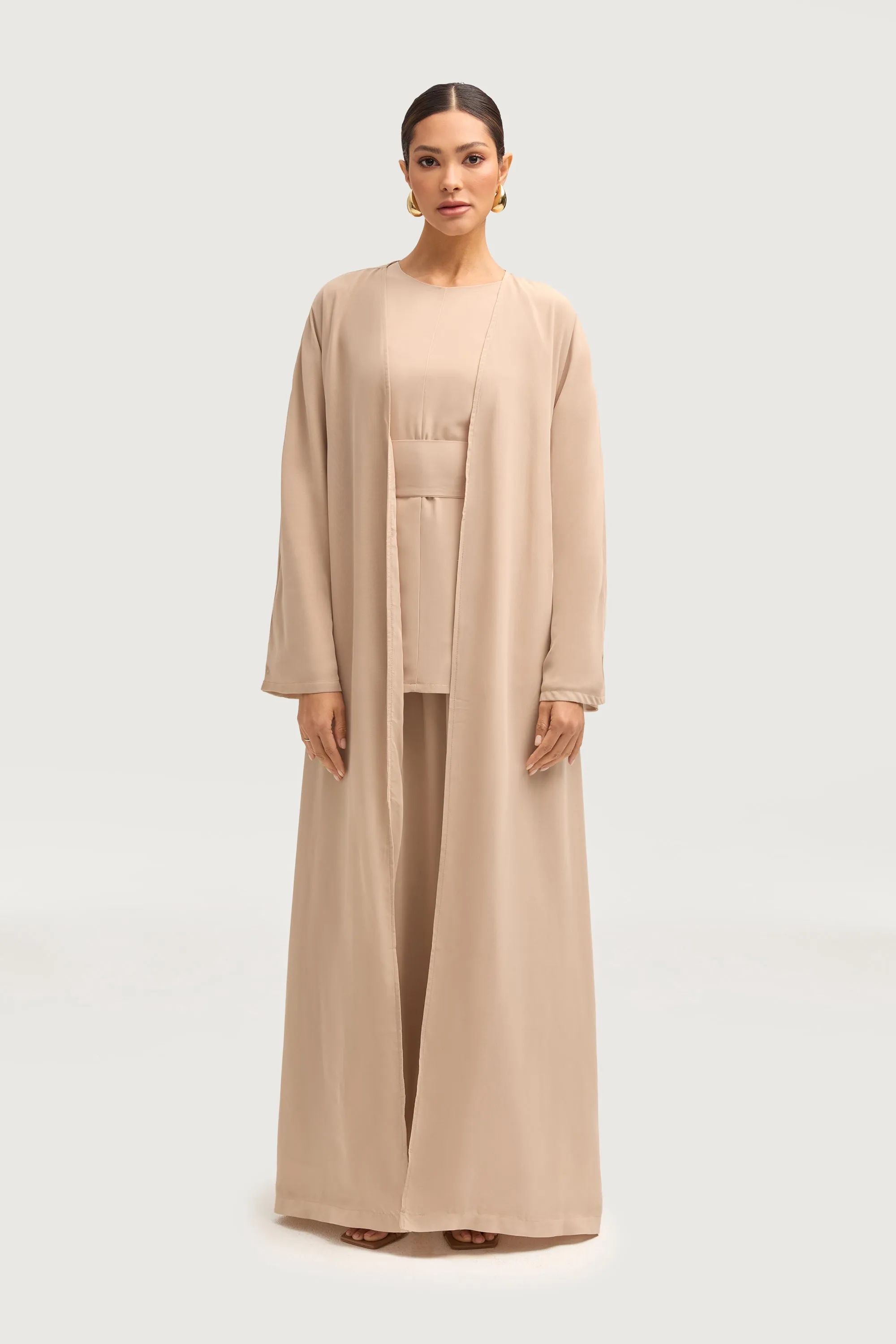 Nevene Three Piece Abaya Set - Stone