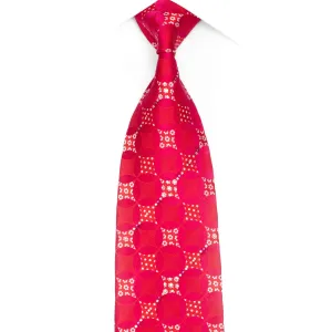 Pink Red Geometric Design Rhinestone Silk Necktie With Silver Sparkles