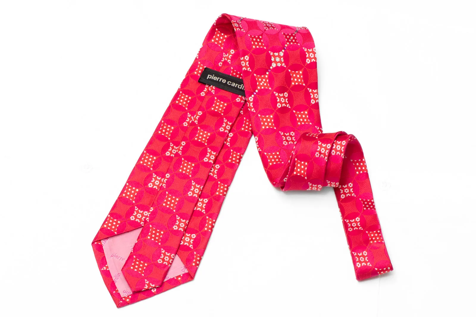 Pink Red Geometric Design Rhinestone Silk Necktie With Silver Sparkles