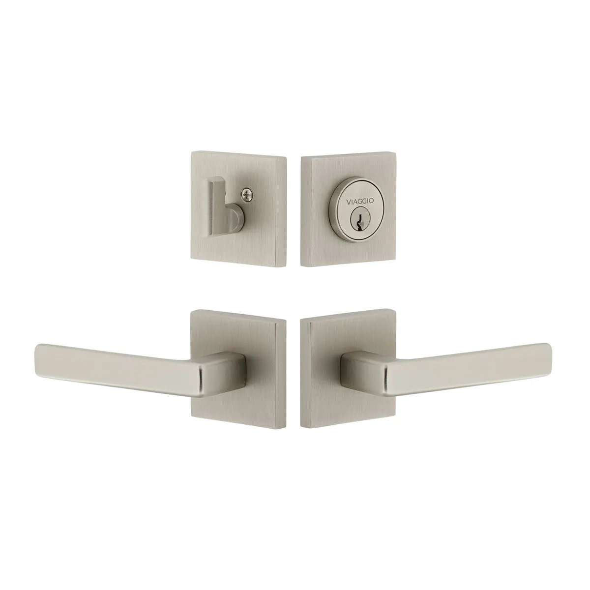 Quadrato Rosette Entry Set with Lusso Lever in Satin Nickel