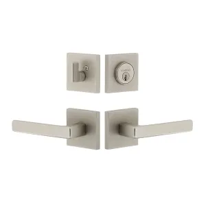 Quadrato Rosette Entry Set with Lusso Lever in Satin Nickel