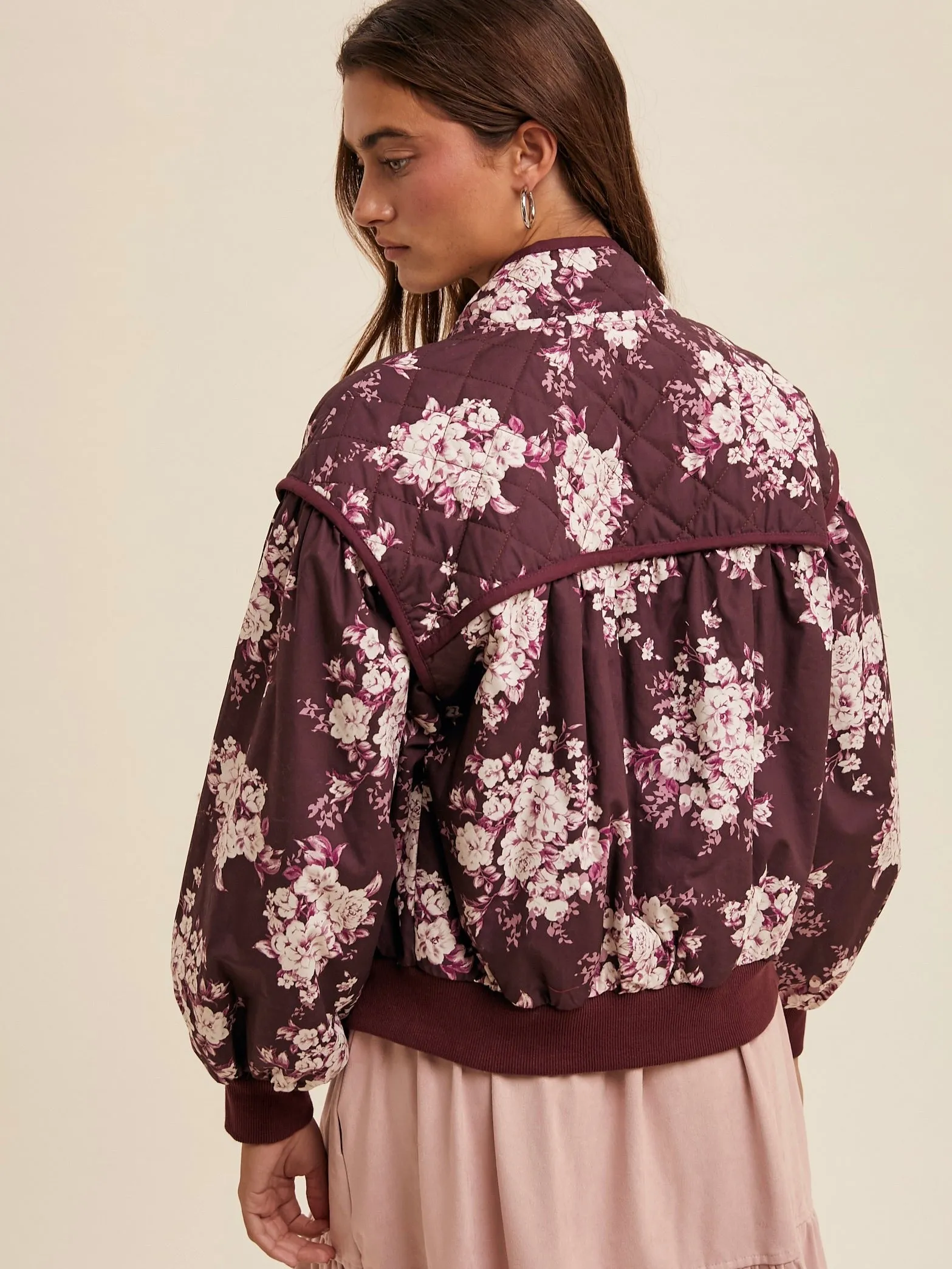 Quilted Floral Print Bomber Jacket