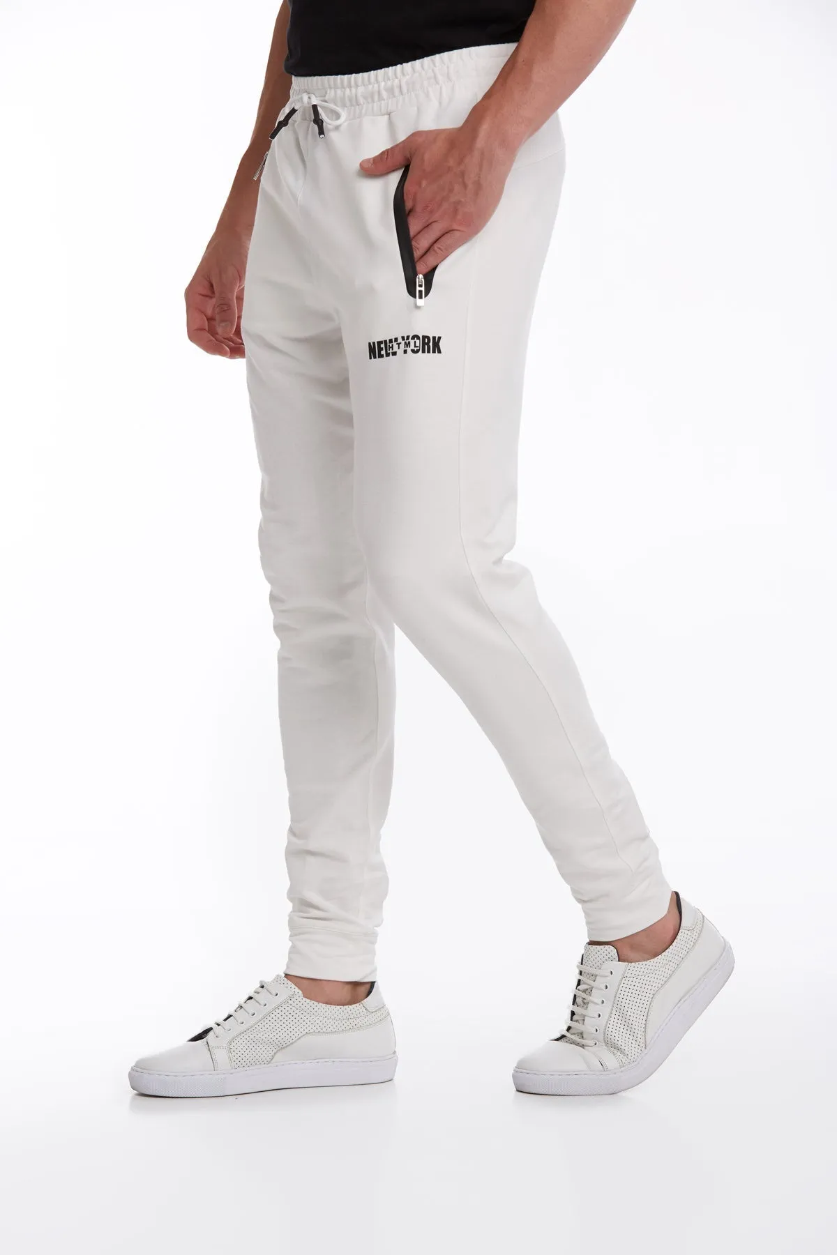 Regular Fit Cotton Blend White Sweatpants