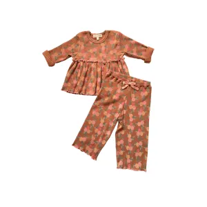 Rib Pant Set - Caramel Roses