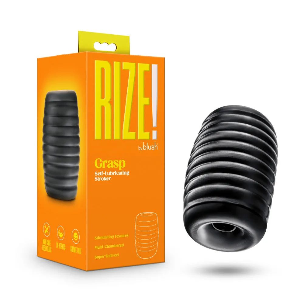 Rize! By Blush® | Grasp Self-Lubricating Pocket Stroker - Made With Ultra Soft X5® Plus - Dual Erotic Chambers - Black