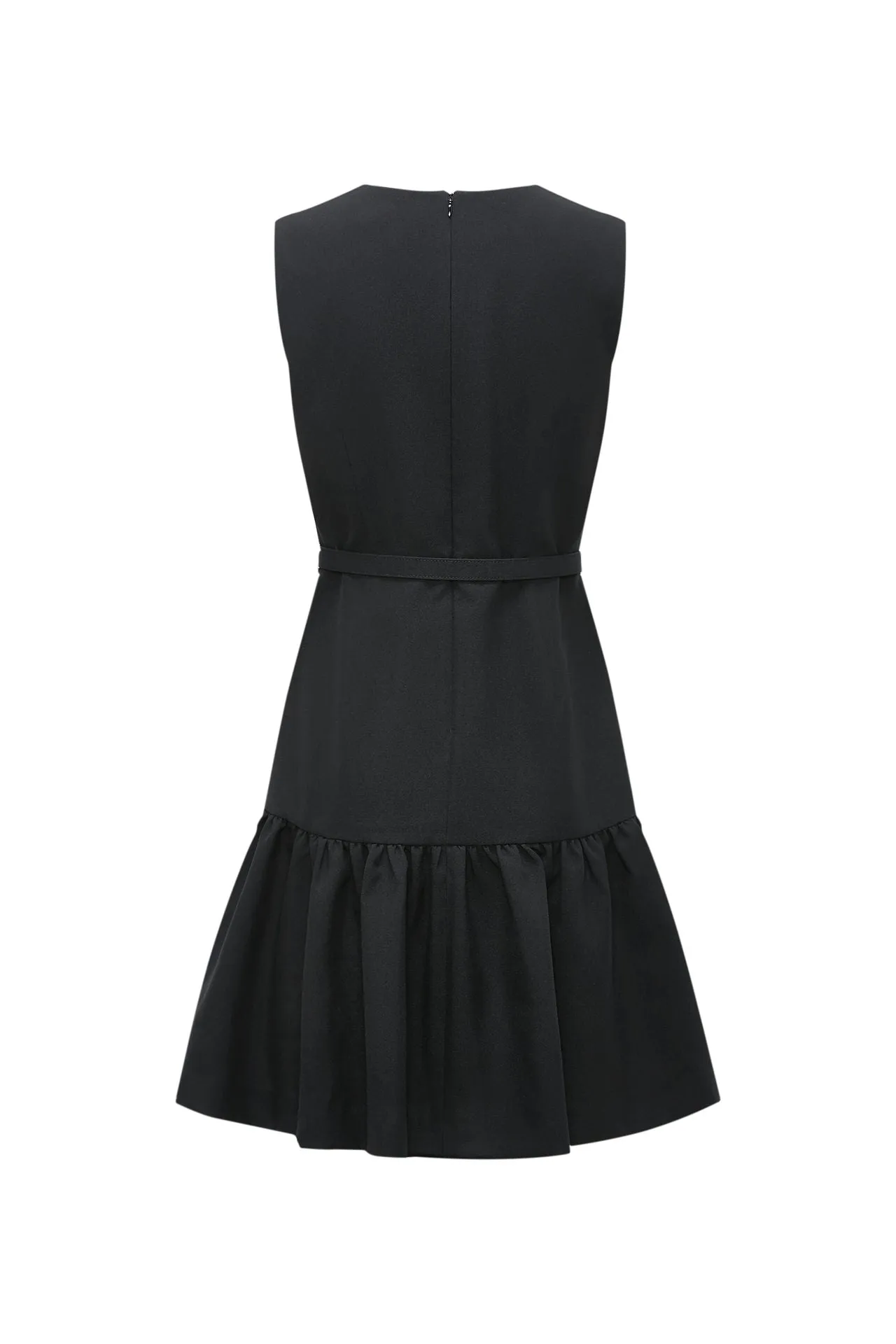 Round Neck Fit & Flare Work Dress with Fabric Belt