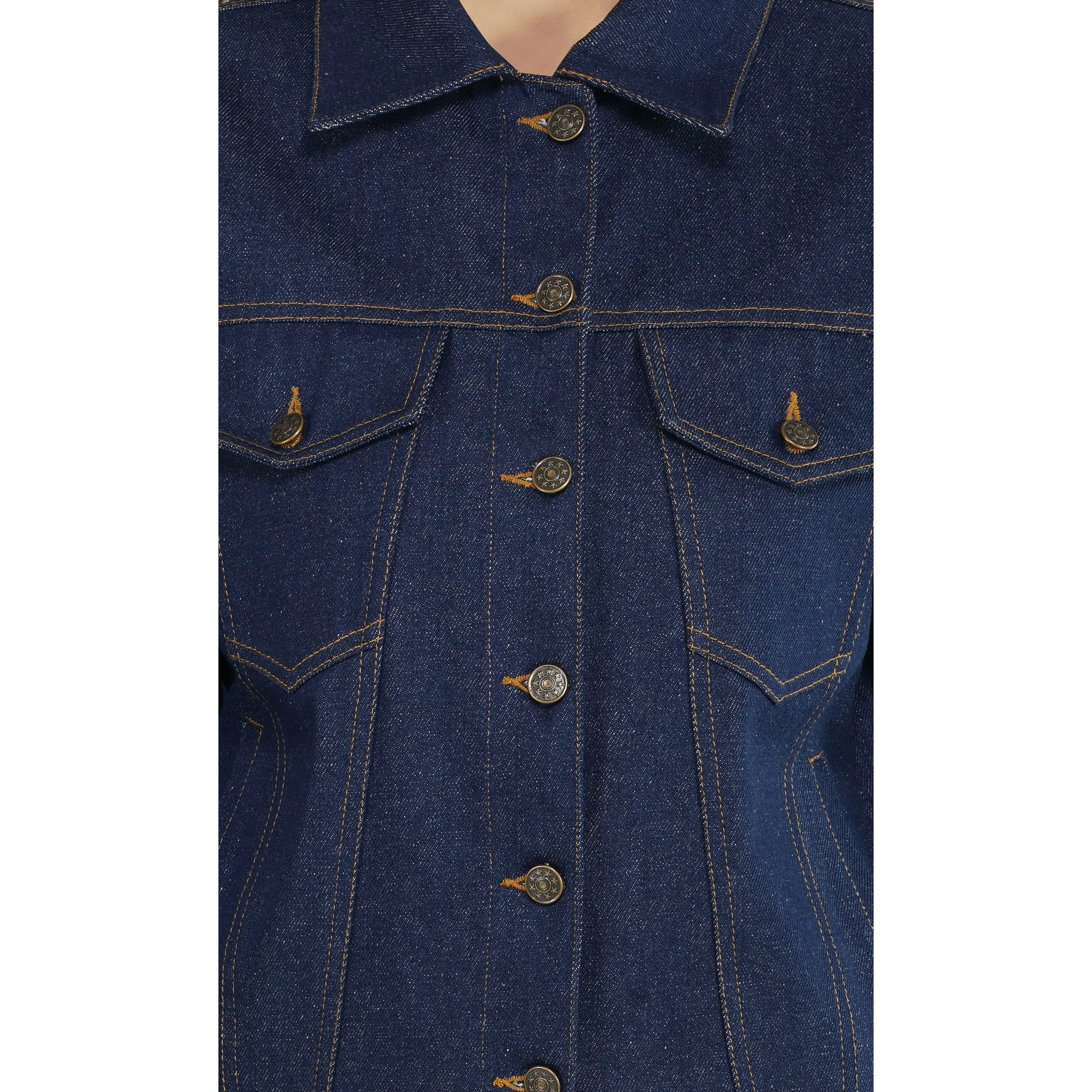 SLAY. Women's Solid Navy Blue Vintage Denim Jacket