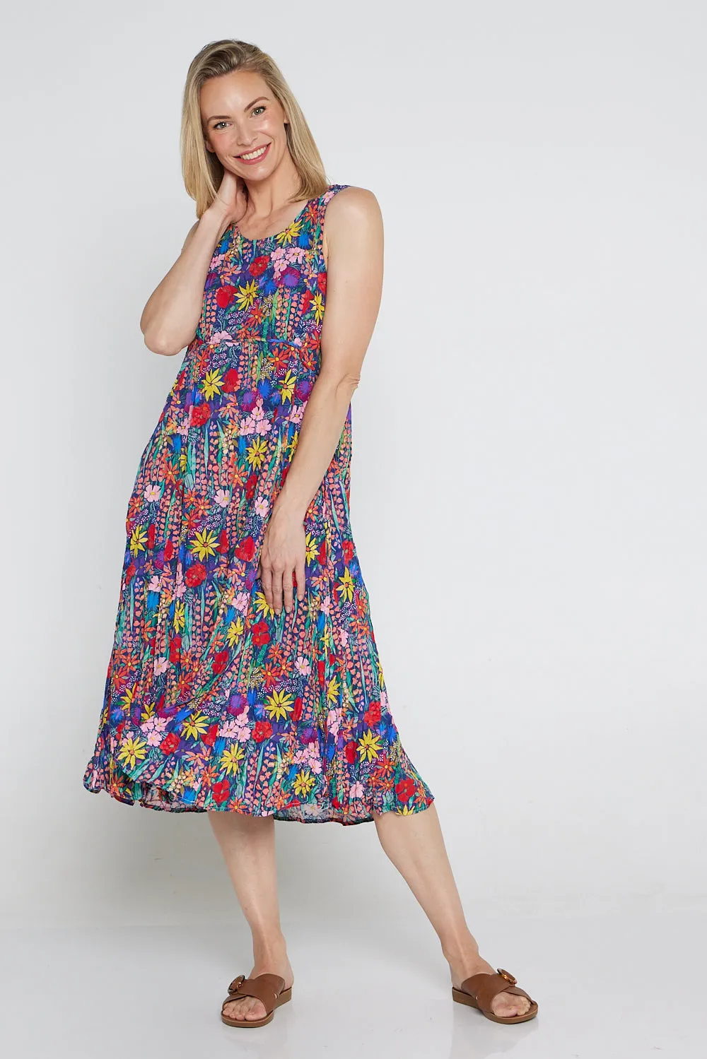 Sleeveless Waterhouse Dress - Rainbow Wildflowers