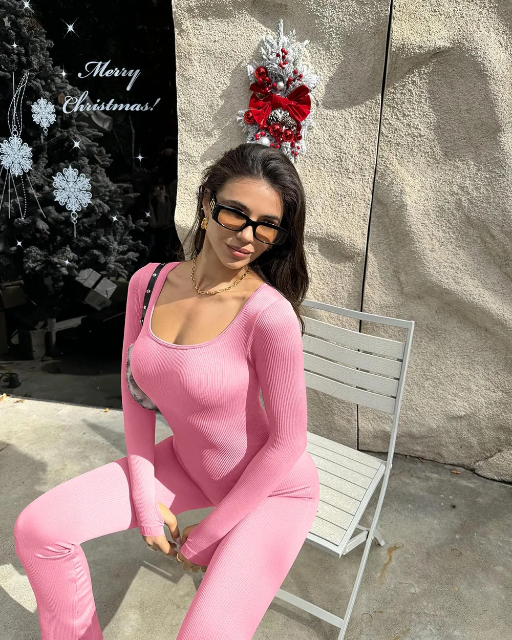 Square Neck Long Sleeve Bell Bottoms Jumpsuits