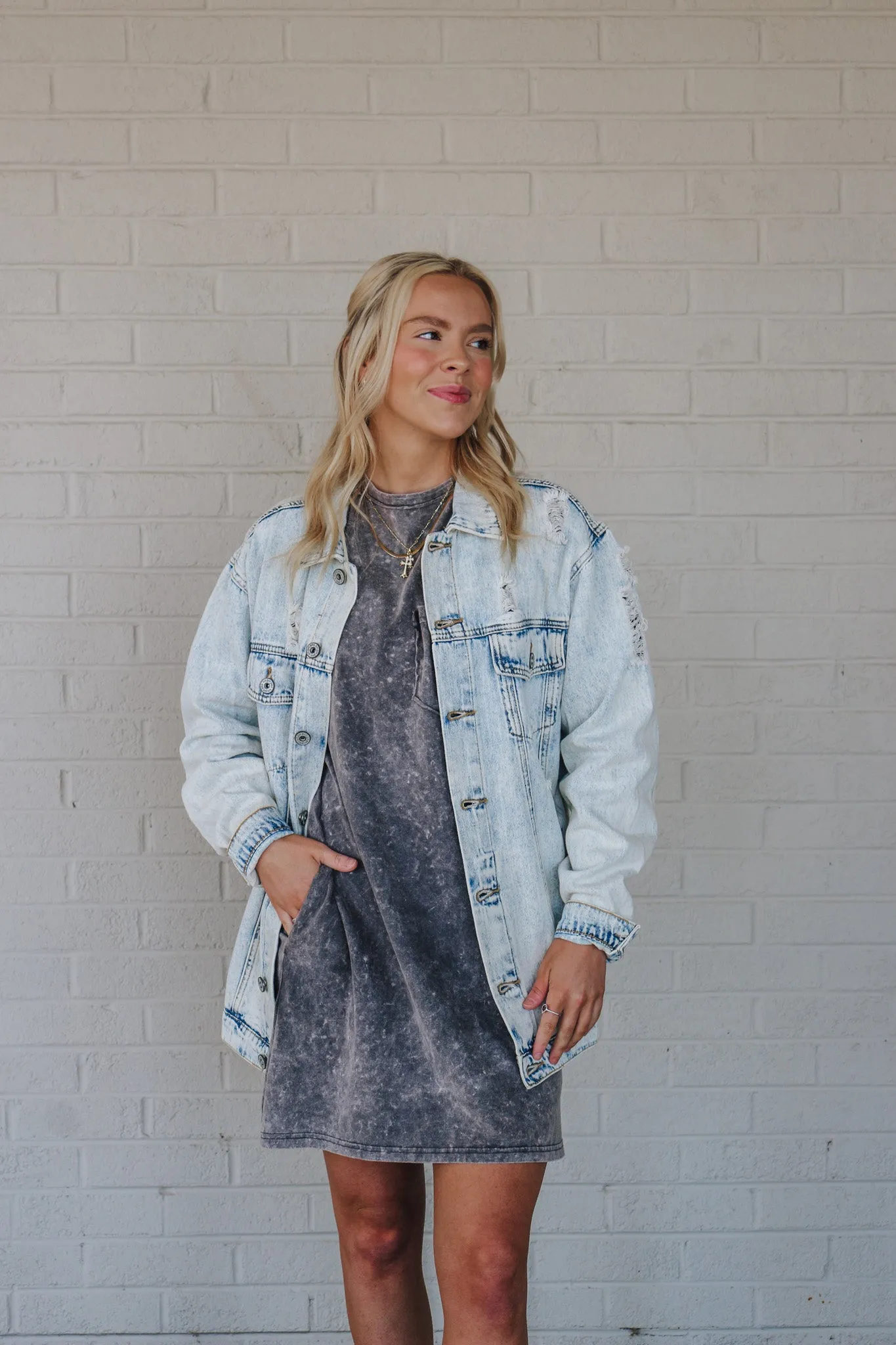 The Favorite Denim Light Wash Distressed Jacket