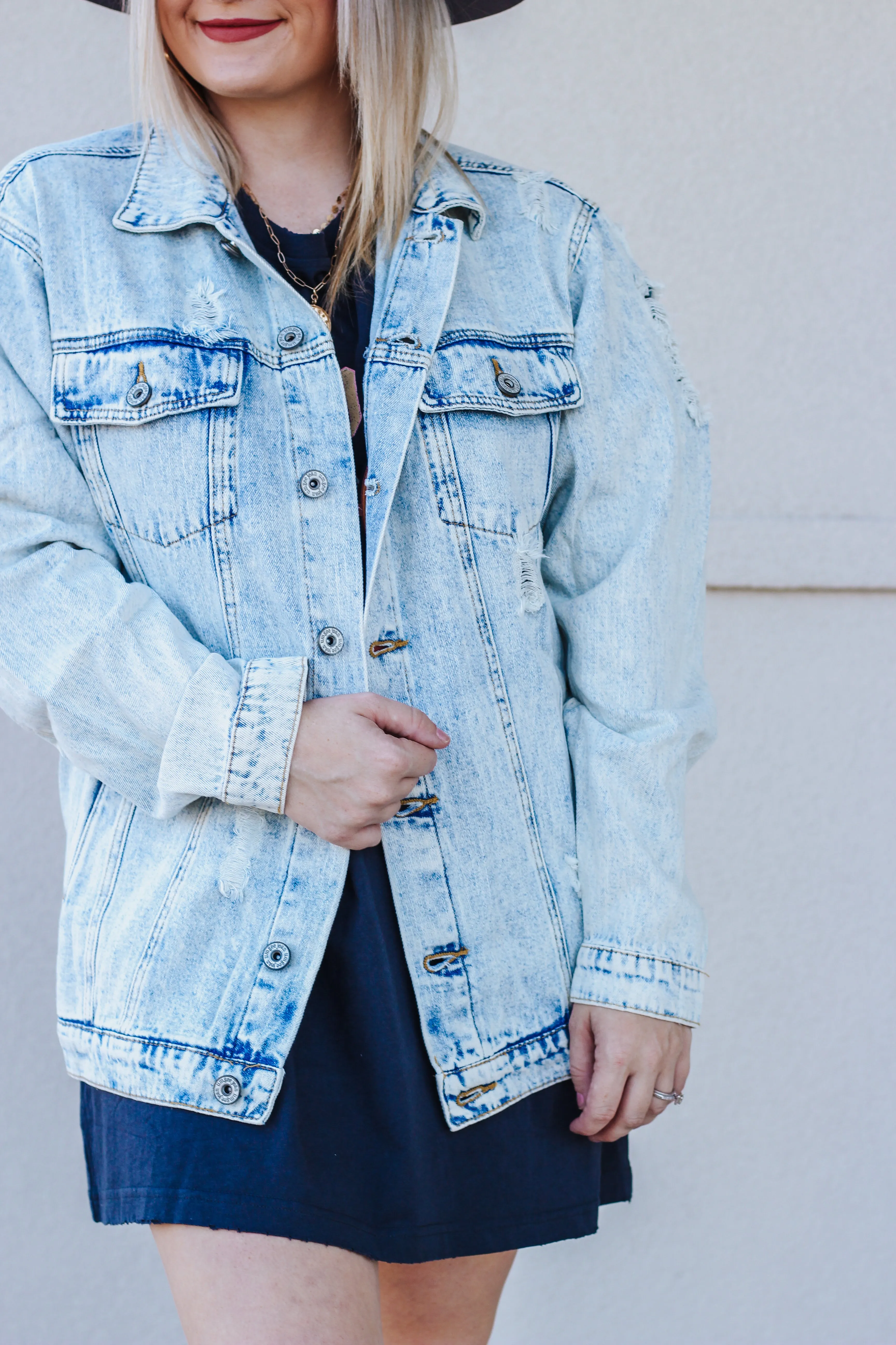 The Favorite Denim Light Wash Distressed Jacket