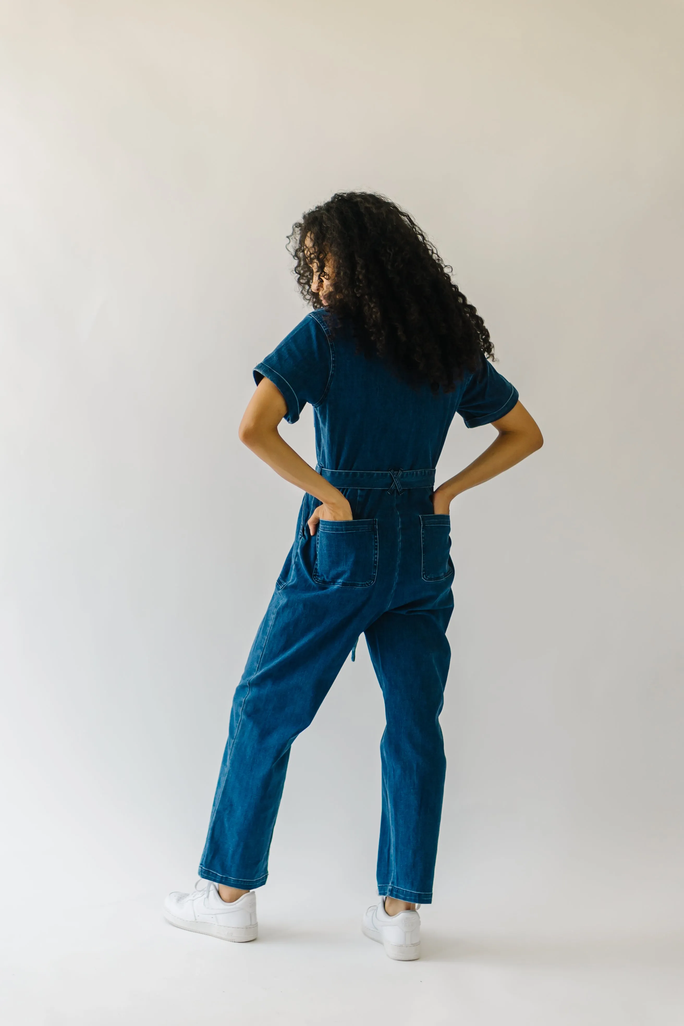 The Fleming Tie Denim Jumpsuit in Blue