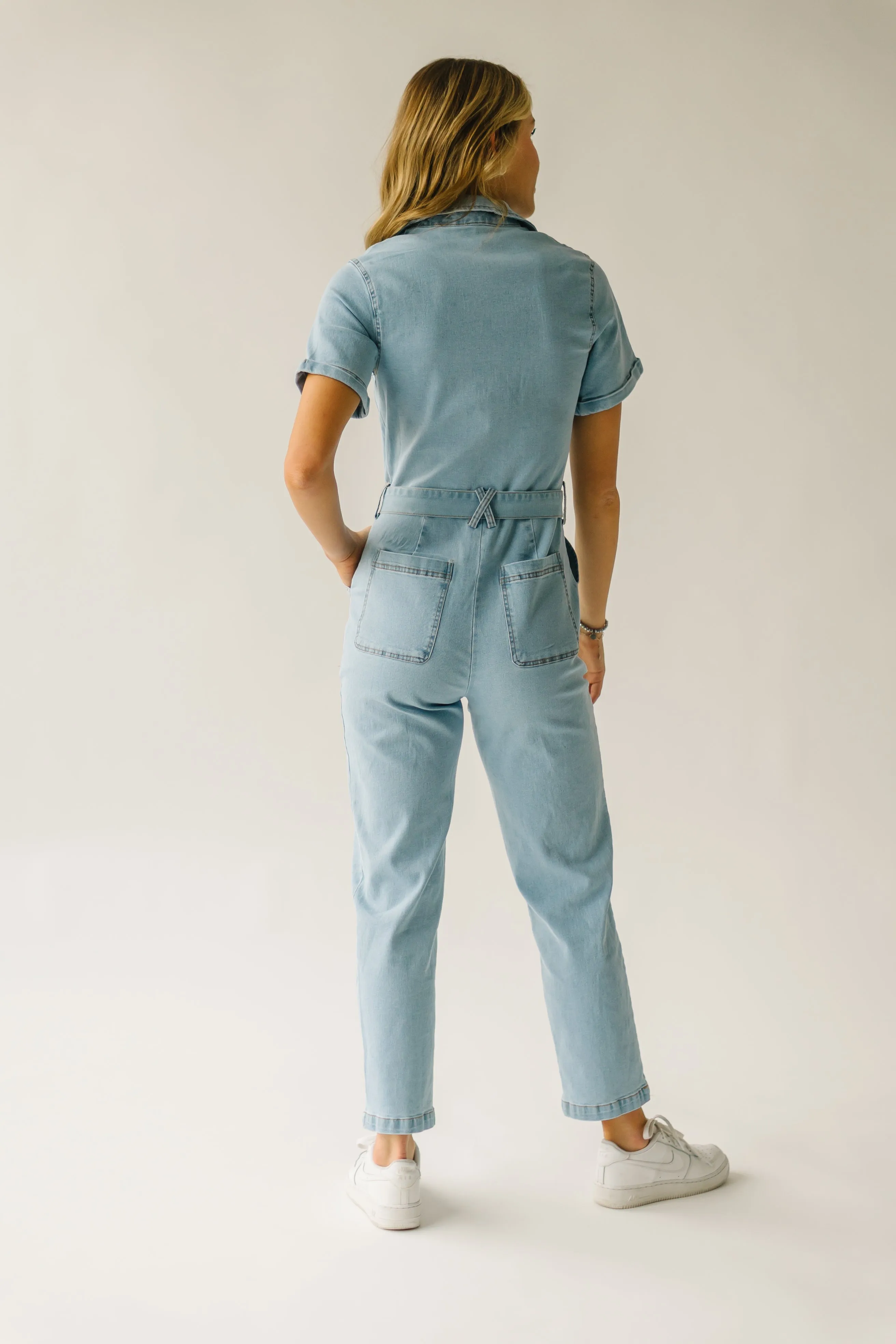 The Fleming Tie Denim Jumpsuit in Light Denim