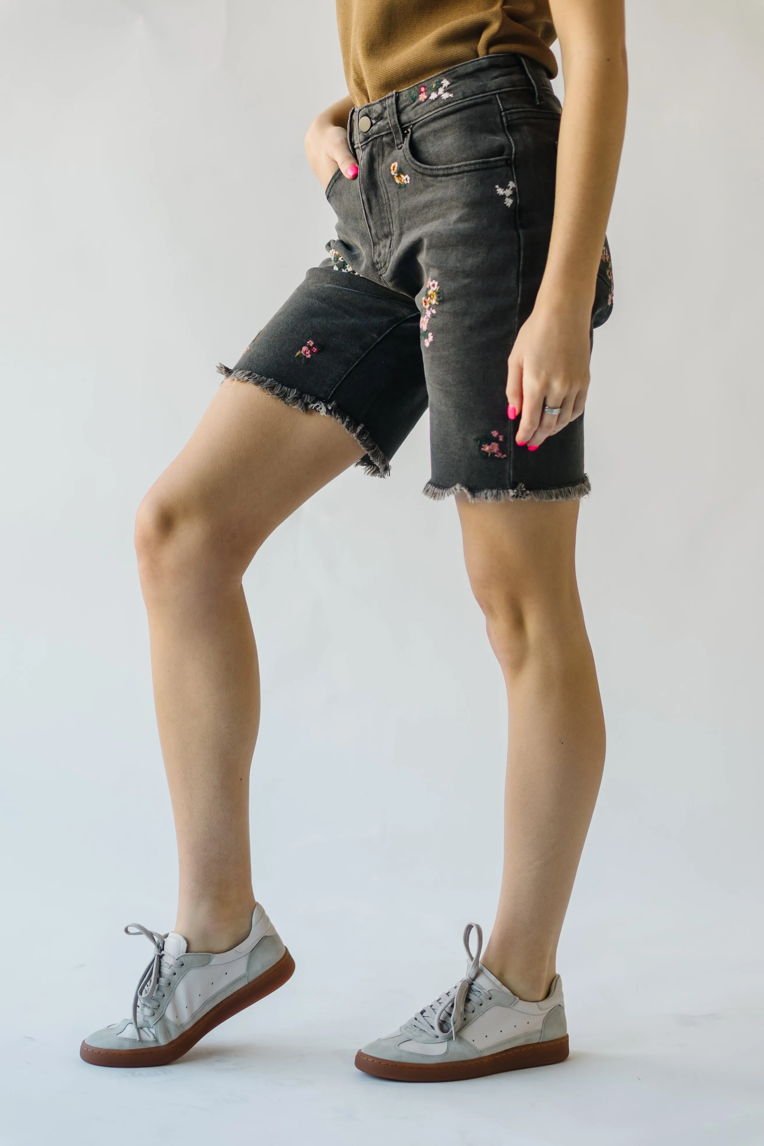 The Hessmer Embroidered Denim Short in Washed Black