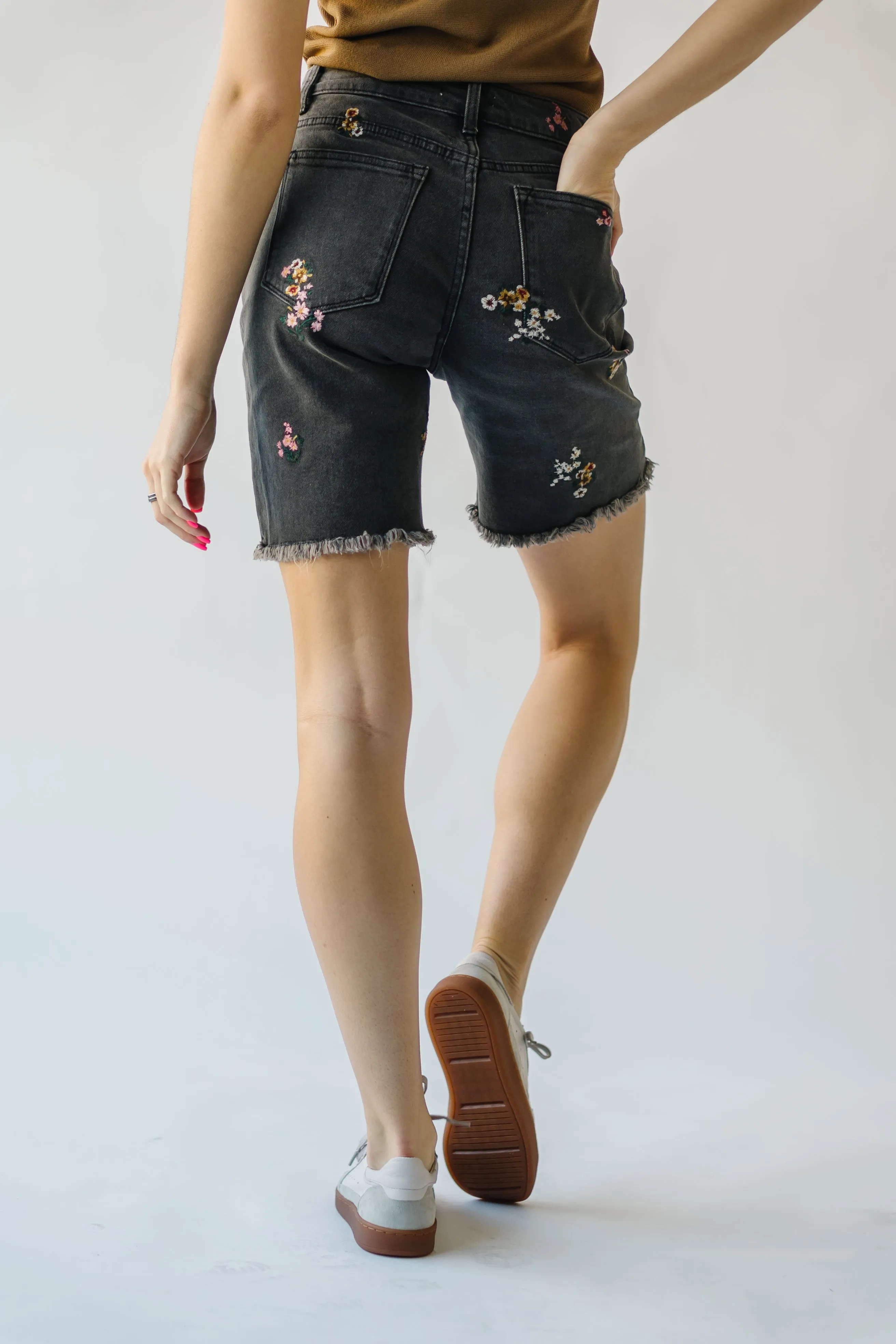 The Hessmer Embroidered Denim Short in Washed Black