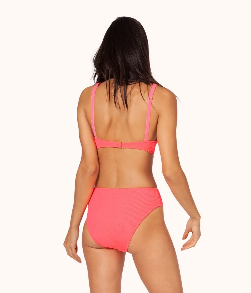 The Ruched High Waist Bikini: Electric Pink