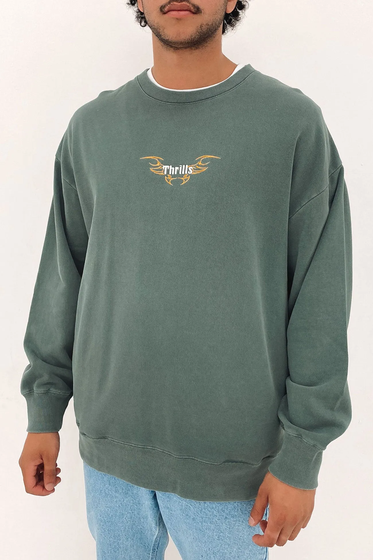 Thrills Golden Wings Slouch Crew Neck Fleece Scrubs Green