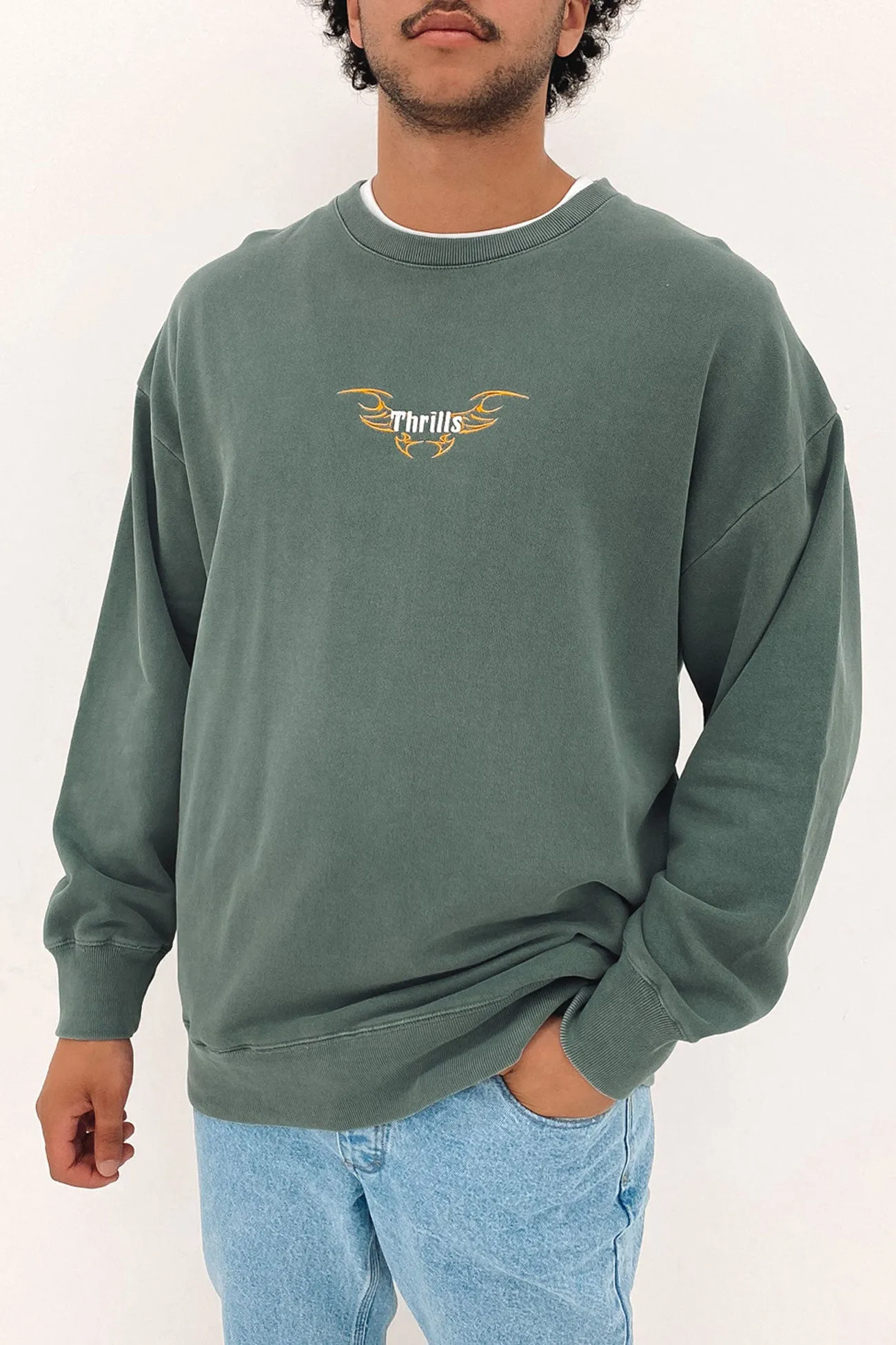 Thrills Golden Wings Slouch Crew Neck Fleece Scrubs Green