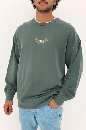 Thrills Golden Wings Slouch Crew Neck Fleece Scrubs Green