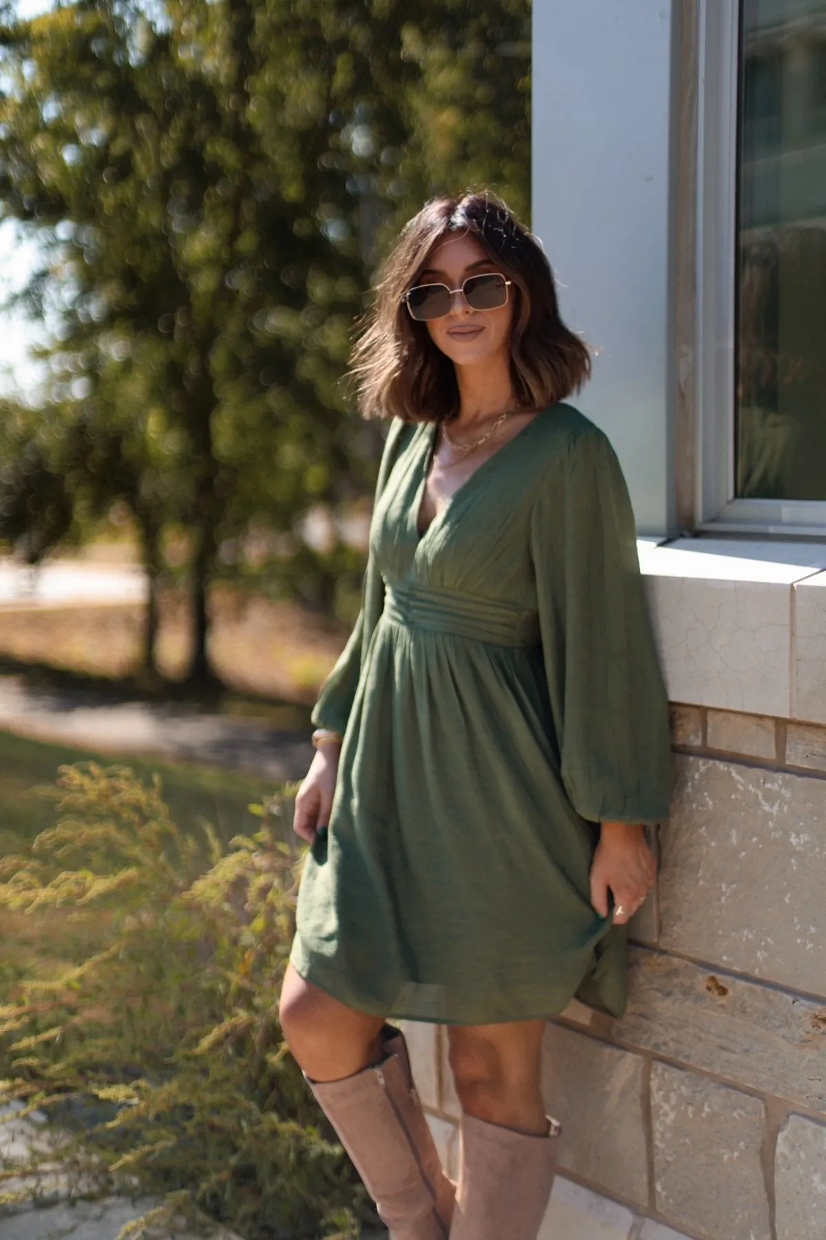 Vanessa Green Ruched Mini Dress - FINAL SALE