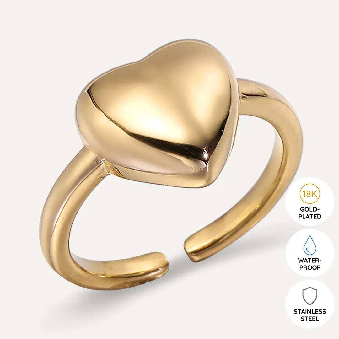 Vibes | Bold Heart Statement Adjustable Ring | 18K Gold-Plated