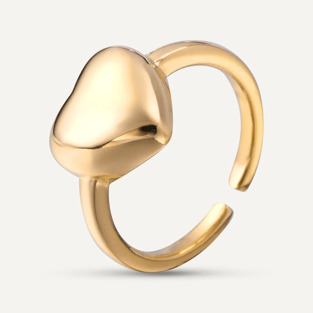 Vibes | Bold Heart Statement Adjustable Ring | 18K Gold-Plated