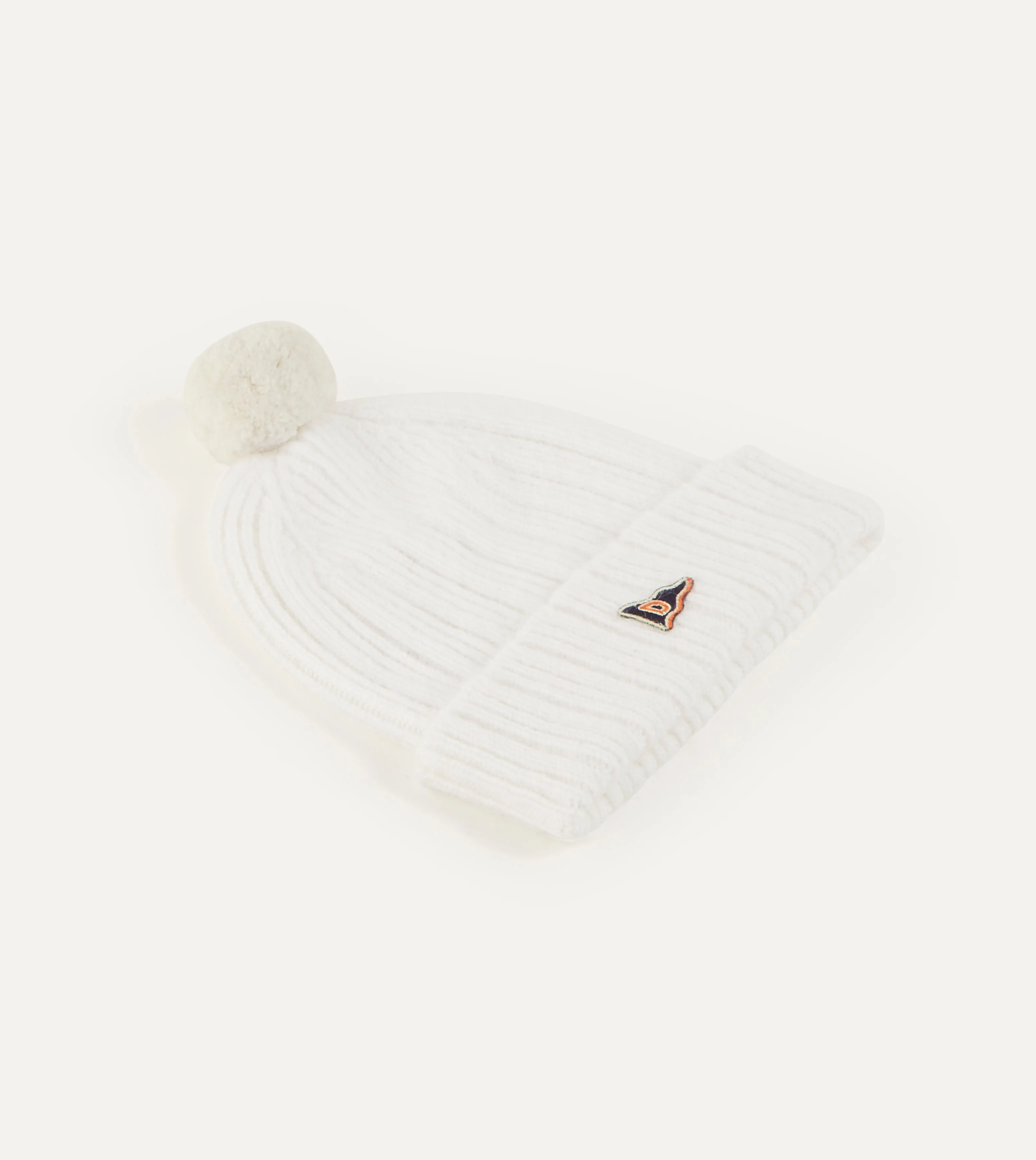 White Angora Lambswool Ribbed Bobble Knit Hat