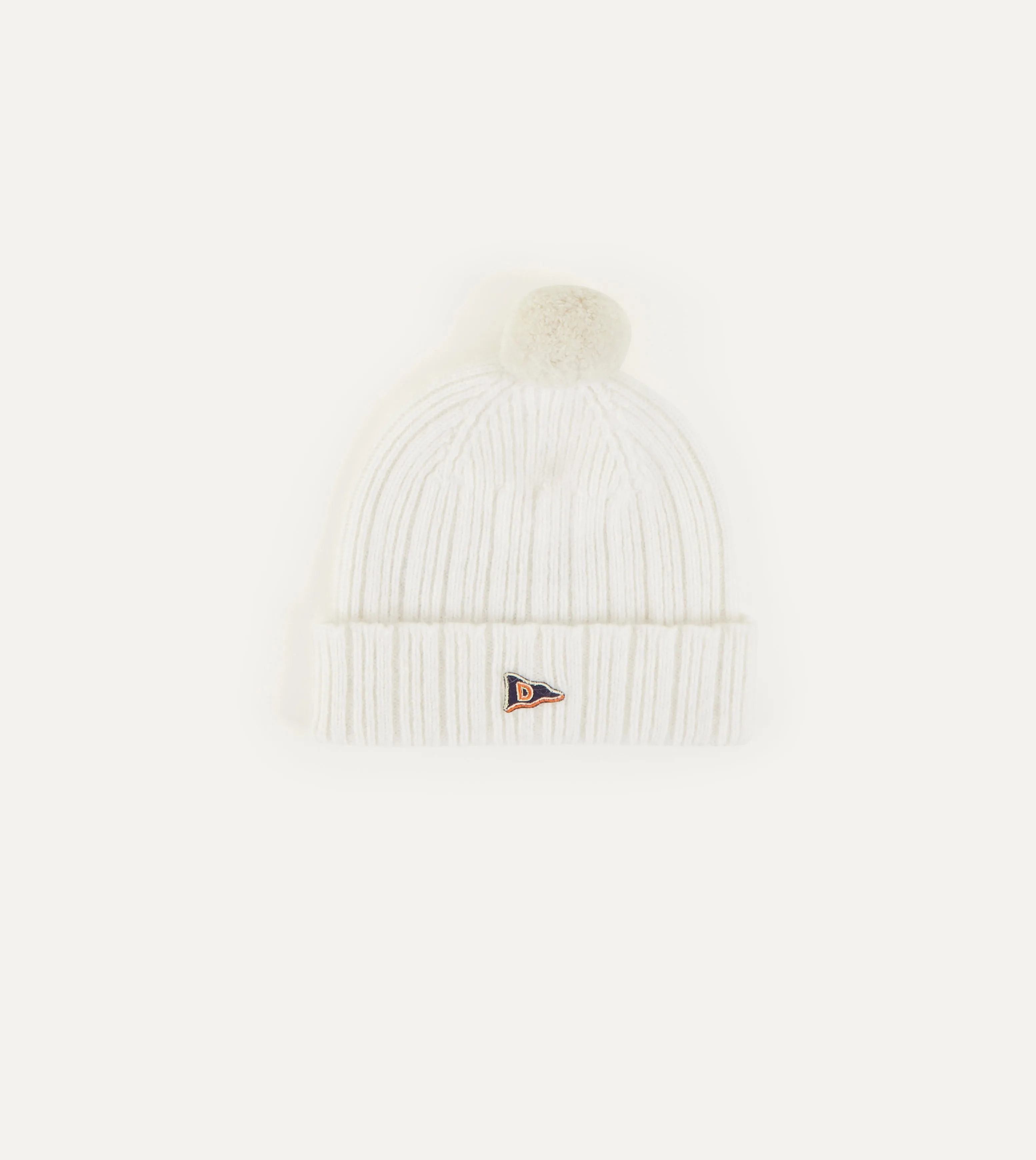 White Angora Lambswool Ribbed Bobble Knit Hat