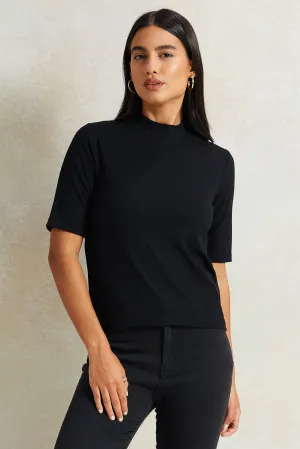 Women Black Solid T-Shirt