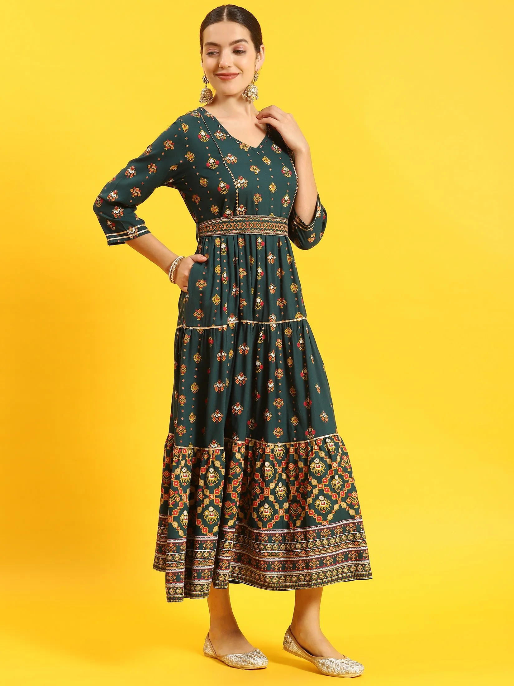 Women Green Geometric Print Dress