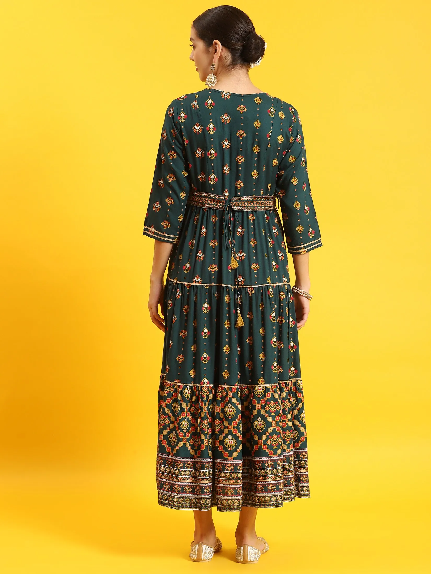 Women Green Geometric Print Dress