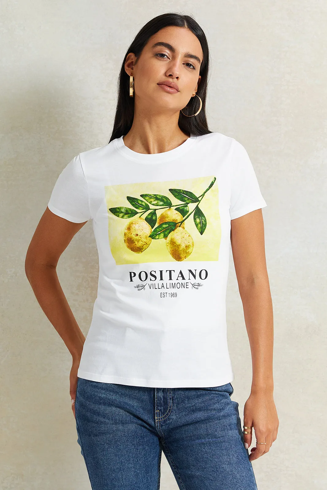 Women White Positano Printed T-Shirt