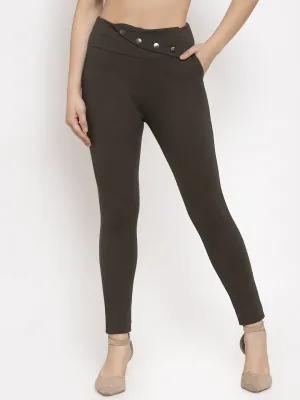 Women'S Olive Relaxed Fit Jeggings