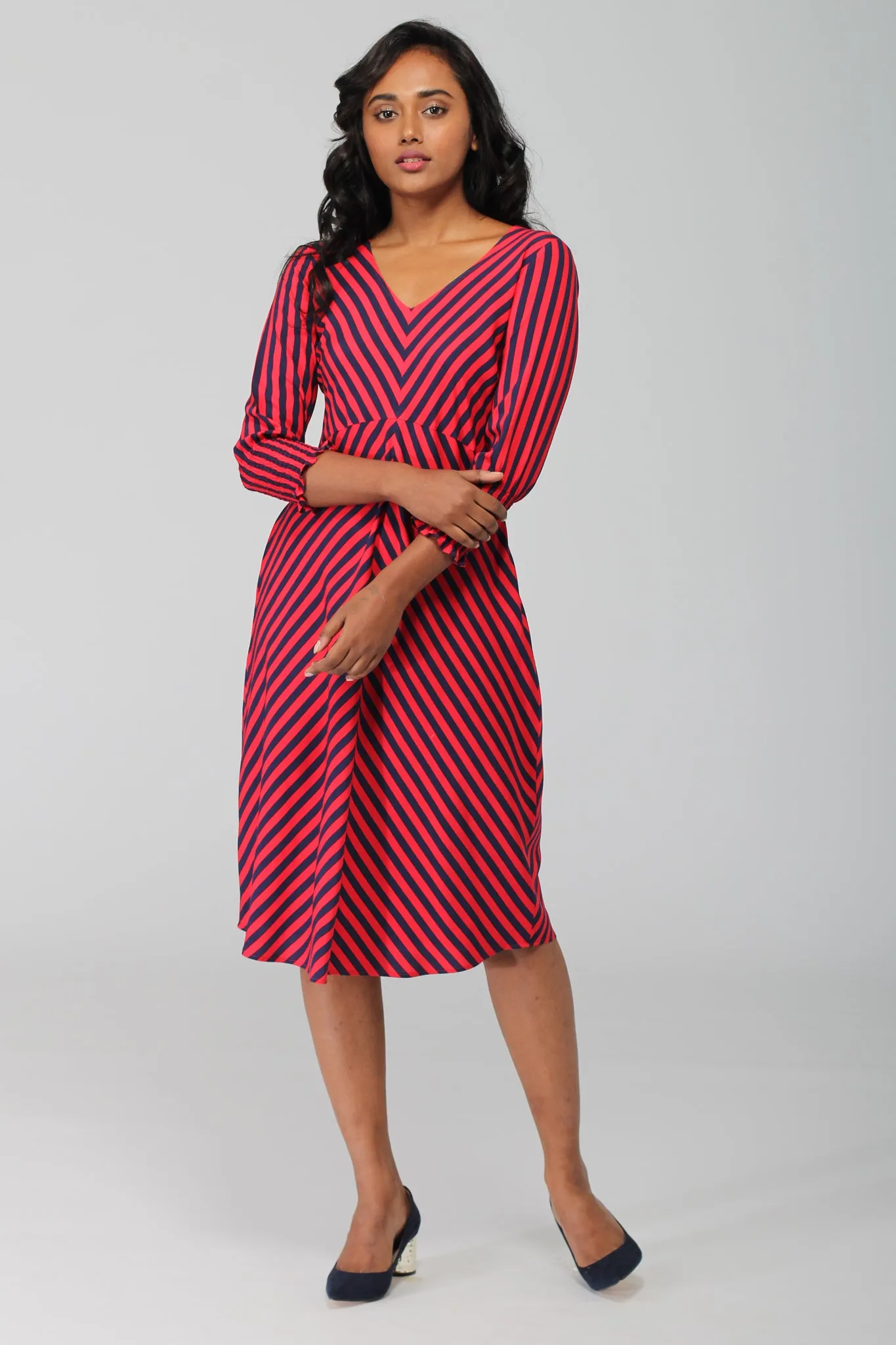 Zanskar A line dress with Ruched sleeve